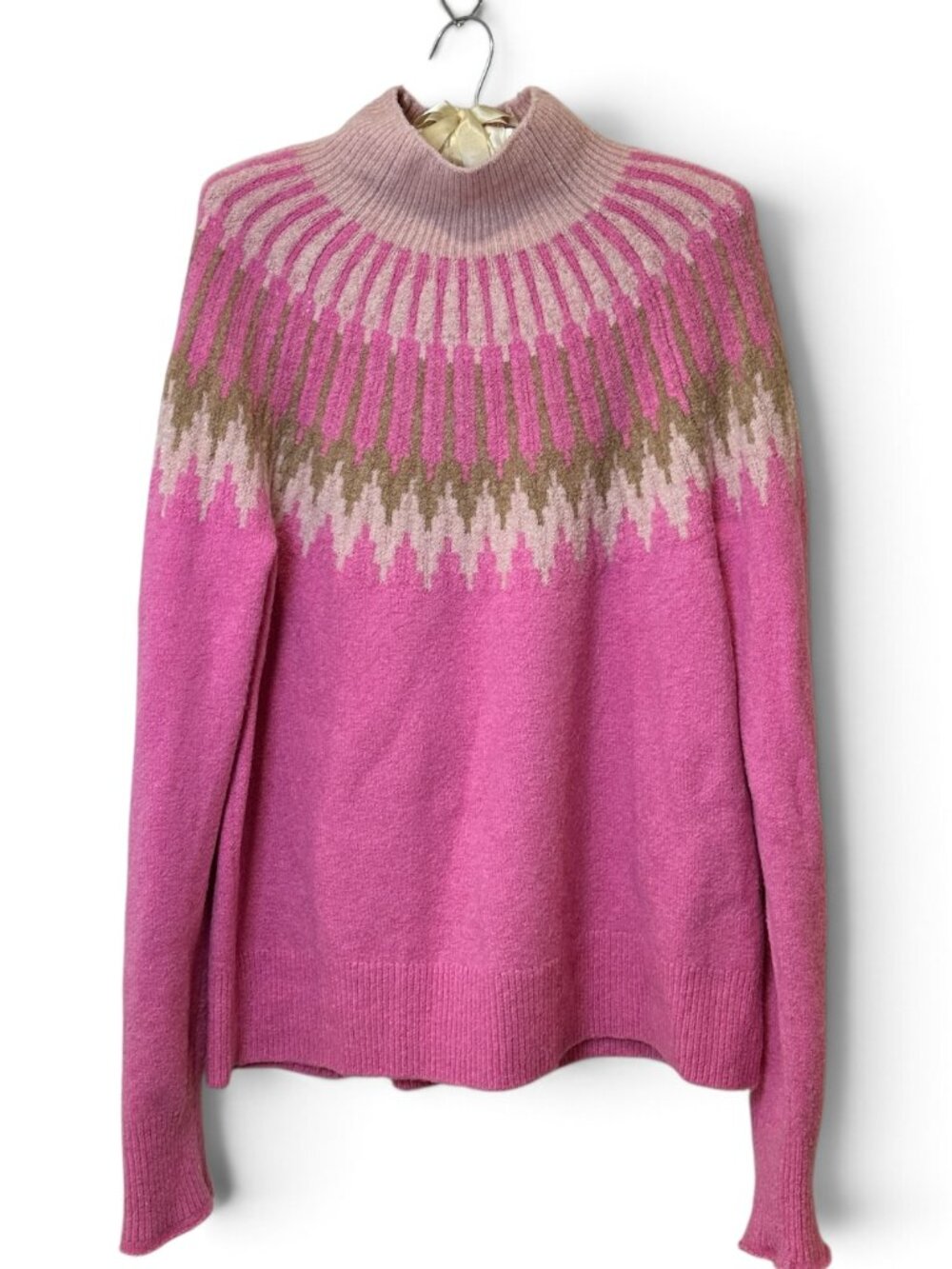 NWOT J Crew Fair Isle Turtle Neck SuperSoft Sweater Pink Wool / Alpaca Large